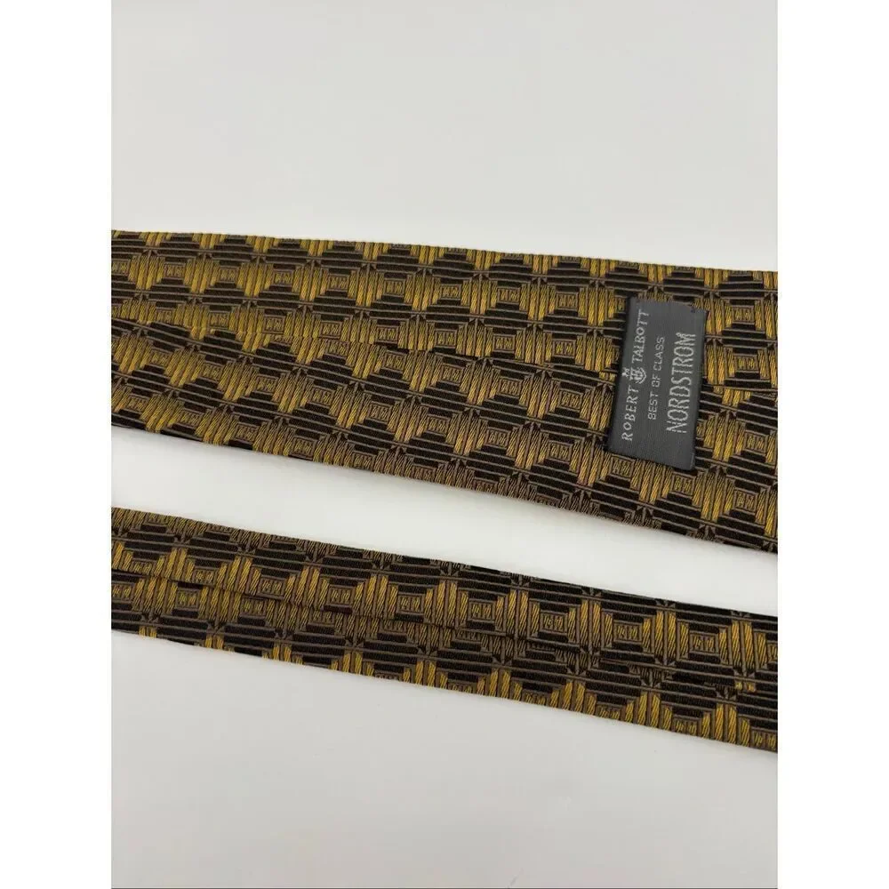 Robert Talbott Best of Class Silk Tie Gold Black Geometric USA